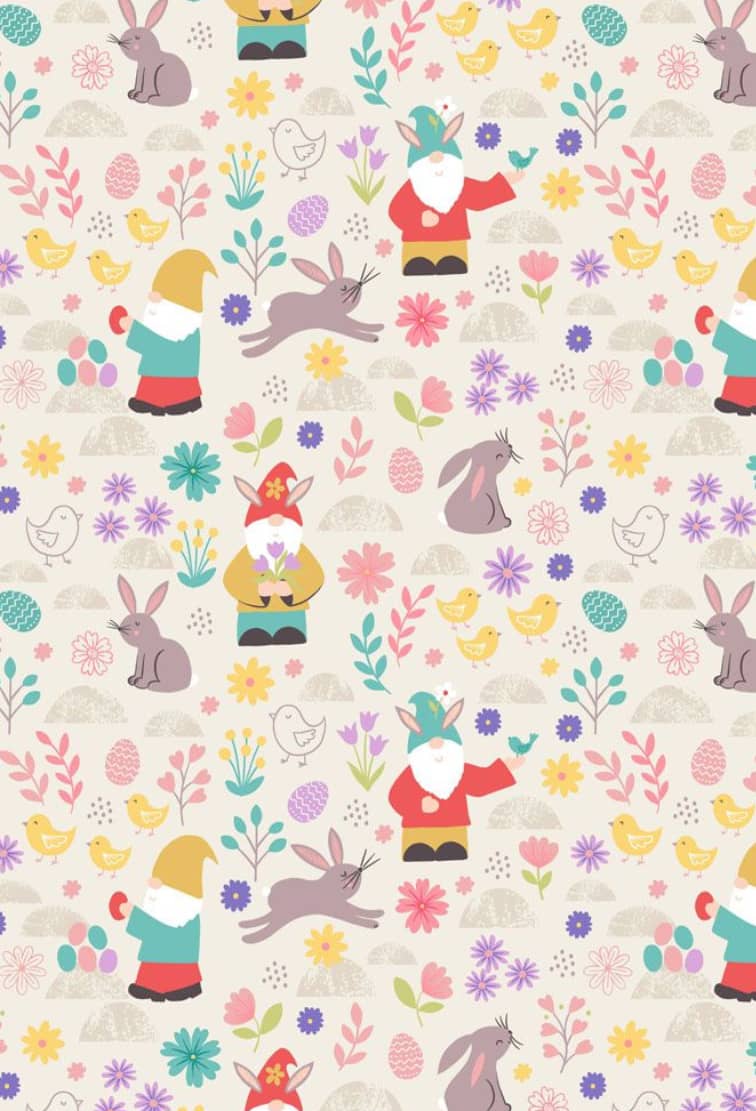 Spring Treats A588. C1 Gnomes and rabbits on white background by Lewis and Irene Spring Treats A588. C1 Gnomes and rabbits on white background by Lewis and Irene