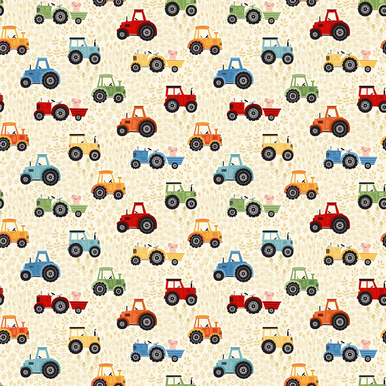 Fun on the Farm Tractors 67Q cream by Makower tractors Fun on the Farm Tractors 67Q cream by Makower tractors
