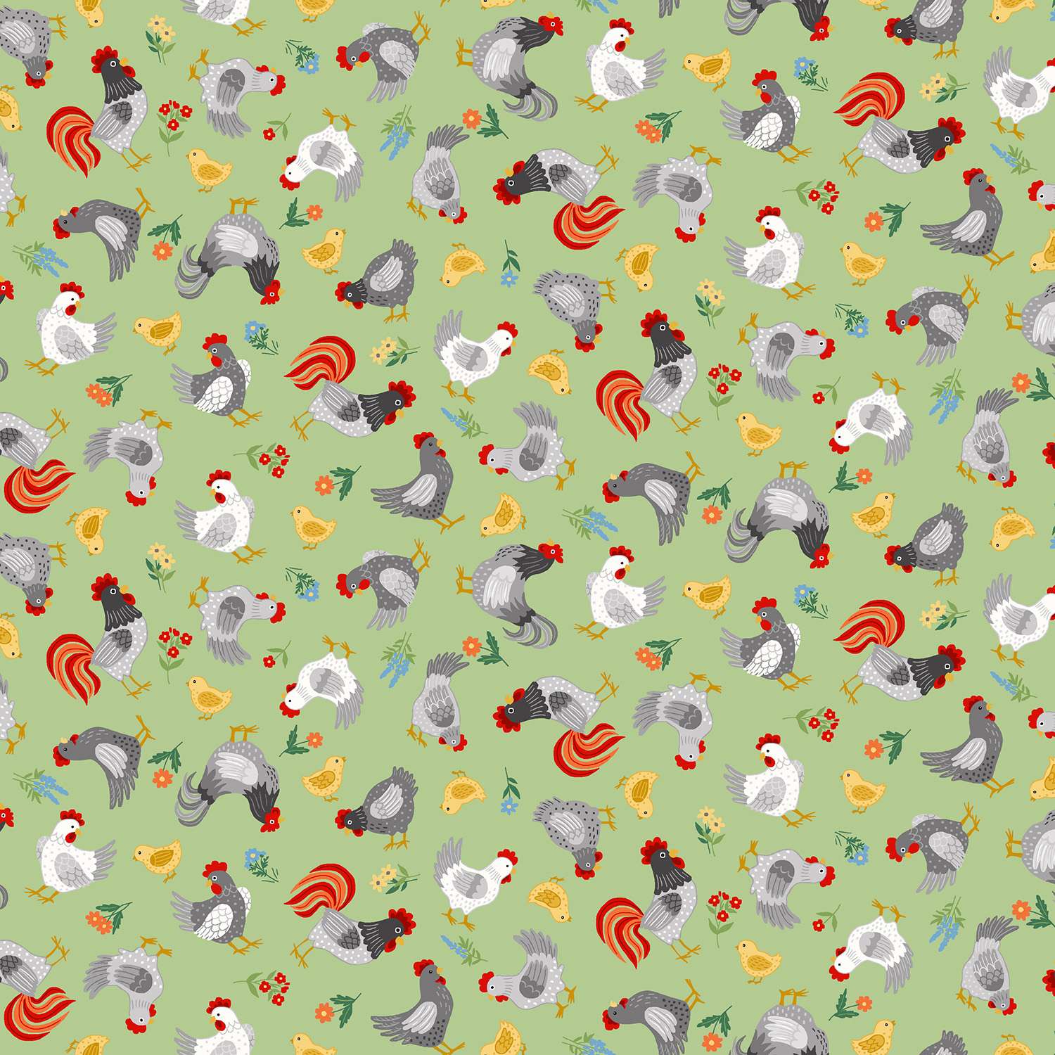 Fun on the Farm Chickens 70G green by Makower Fun on the Farm Chickens 70G green by Makower