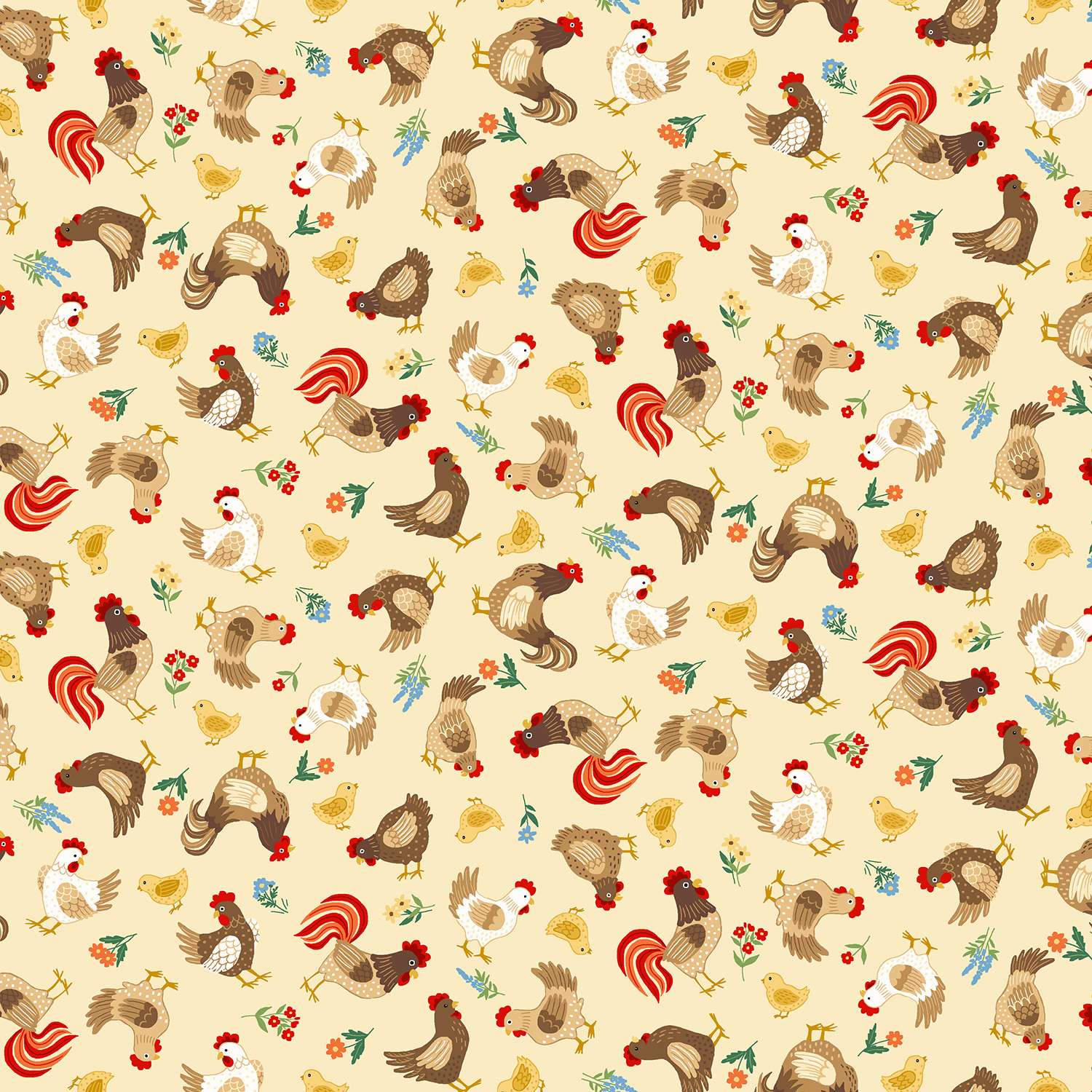 Fun on the Farm Chickens 70Q cream by Makower Fun on the Farm Chickens 70Q cream by Makower