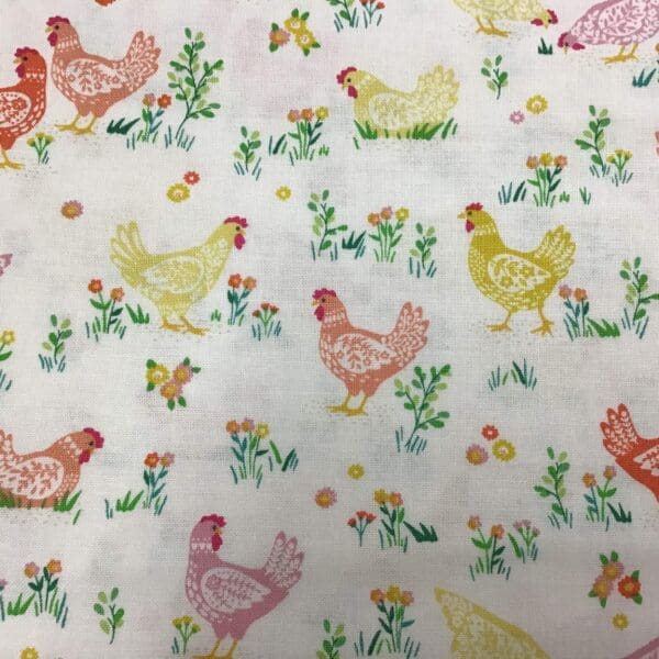 Hello Spring Happy Hens 084/Q, Meadow Cream by Makower Hello Spring Happy Hens 084/Q, Meadow Cream by Makower