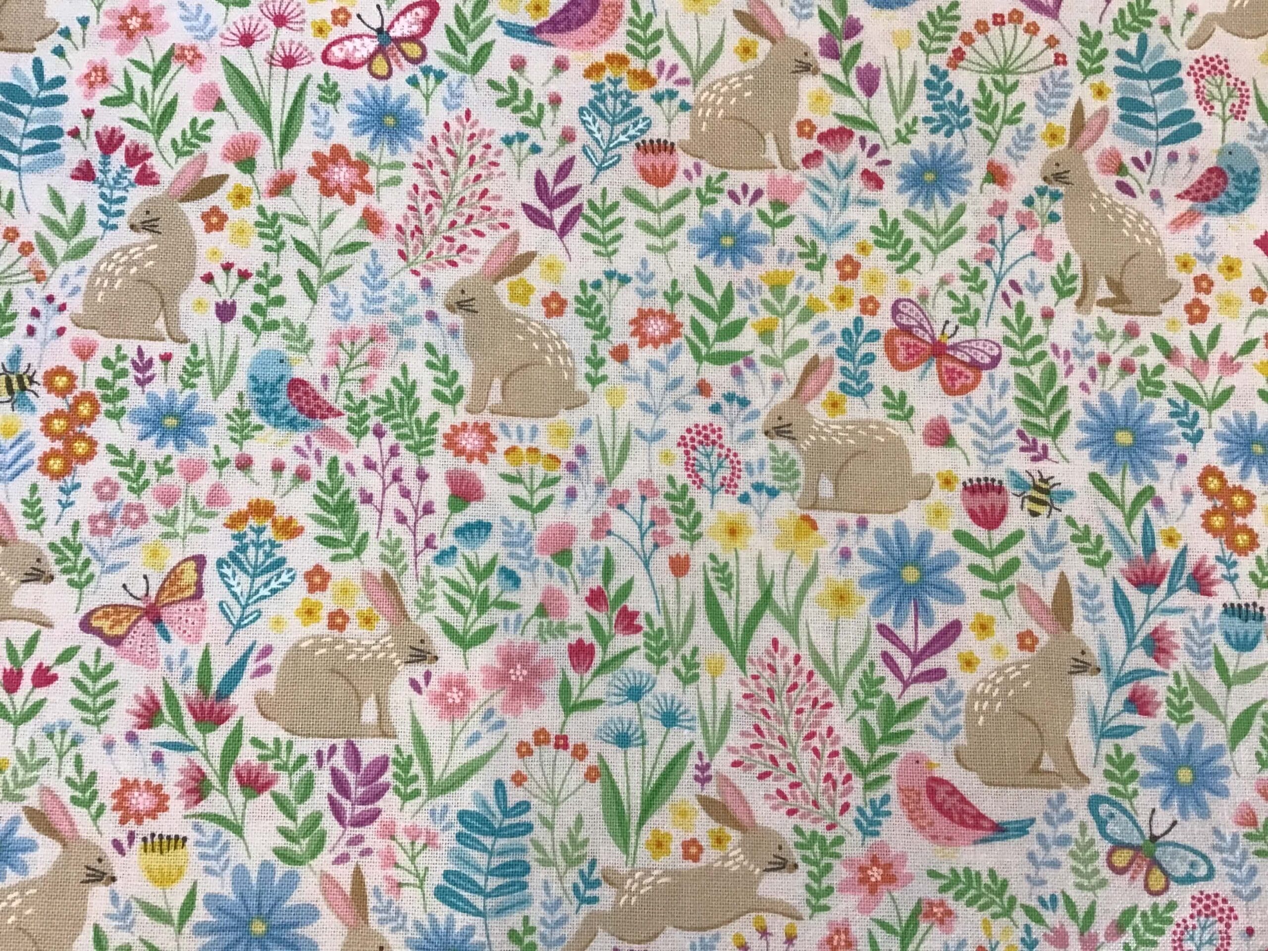 Hello Spring Bunny, 083/Q, Meadow Cream by Makower Hello Spring Bunny, 083/Q, Meadow Cream by Makower
