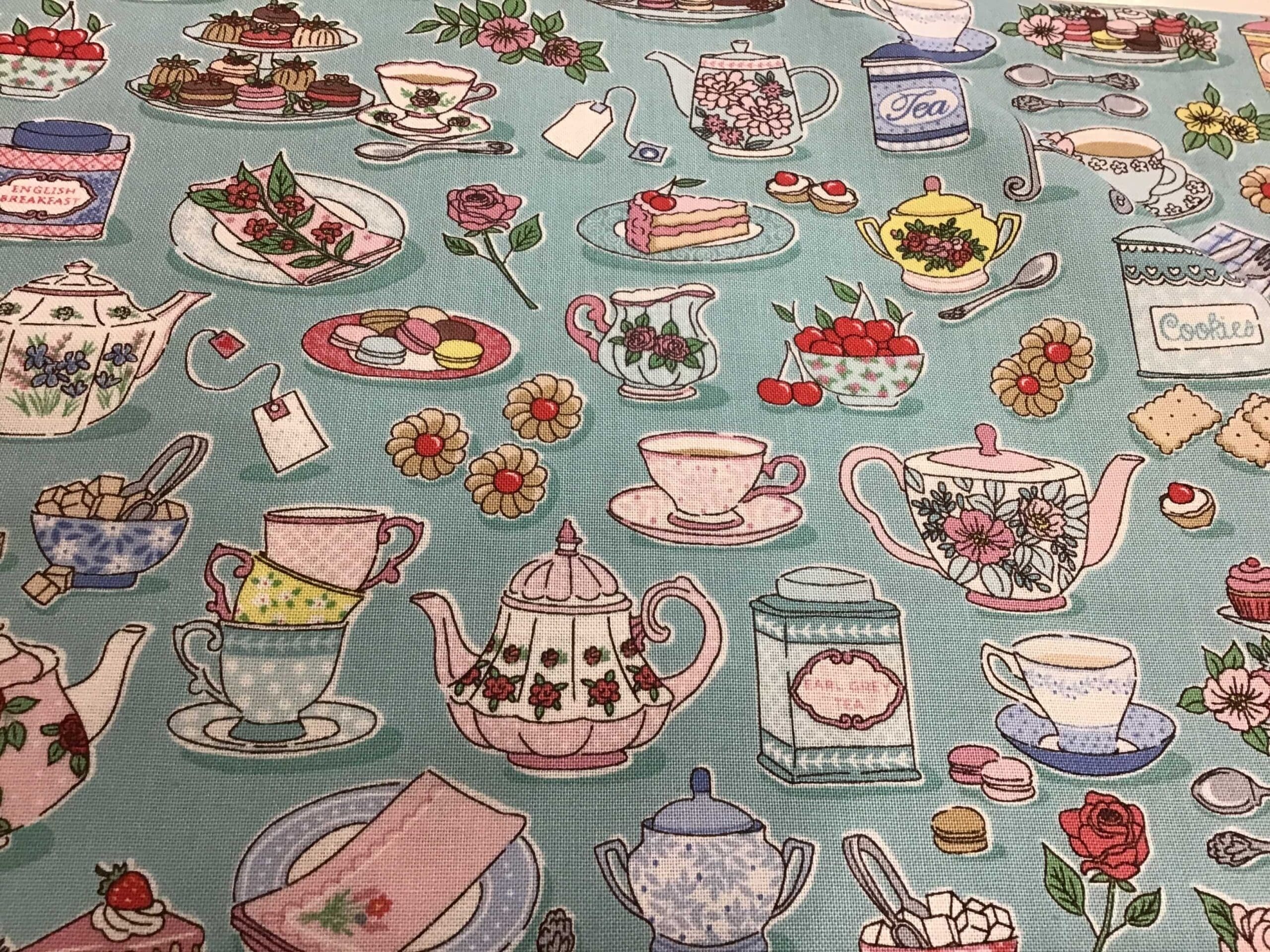 Afternoon Tea Time, 091/T, Teal by Makower Afternoon Tea Time, 091/T, Teal by Makower
