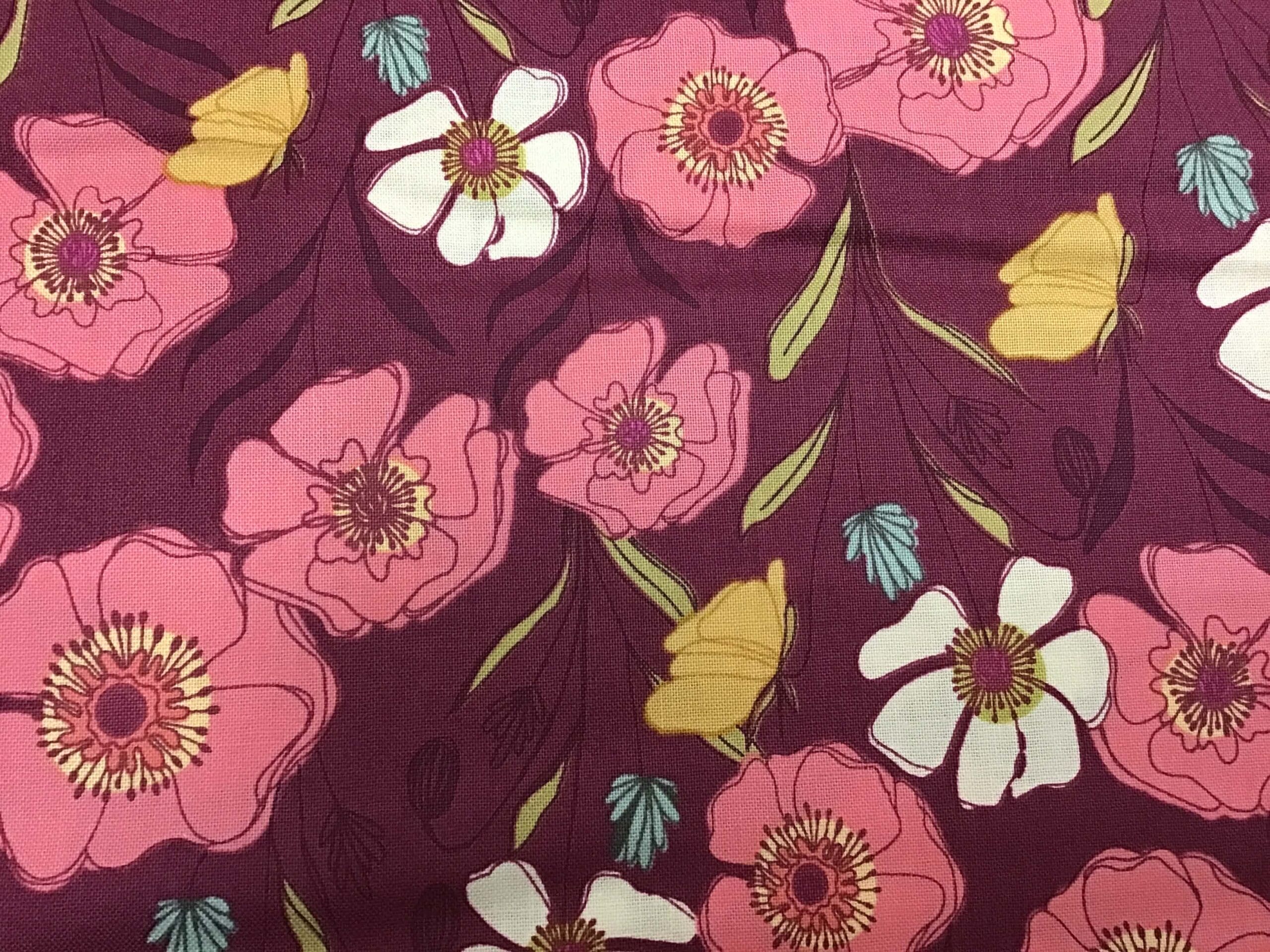 Meadow Walk Poppies, 1337P, Raspberry by Makower Meadow Walk Poppies, 1337P, Raspberry by Makower
