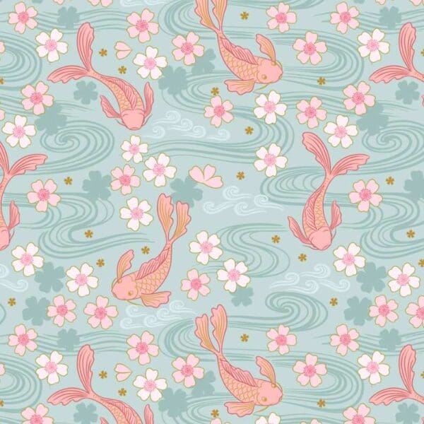 Sakura koi  A919B - Eau de nil with gold metallic by Lewis and Irene