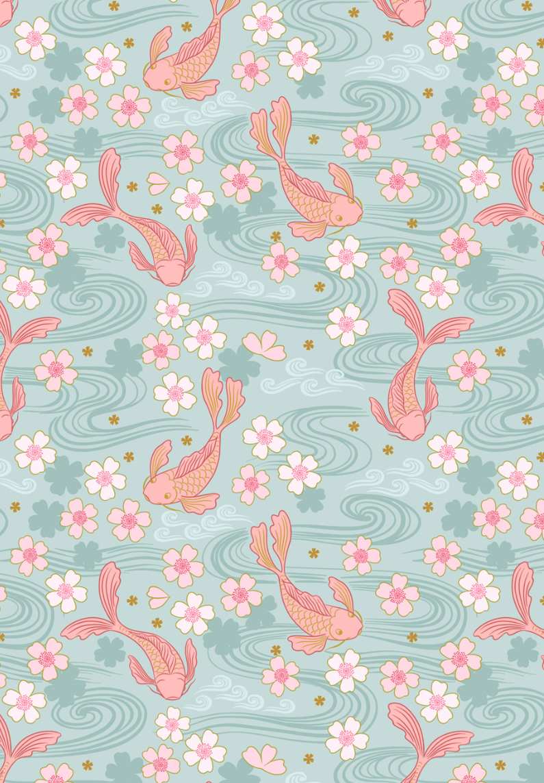 Sakura koi A919B – Eau de nil with gold metallic by Lewis and Irene Sakura koi A919B - Eau de nil with gold metallic by Lewis and Irene