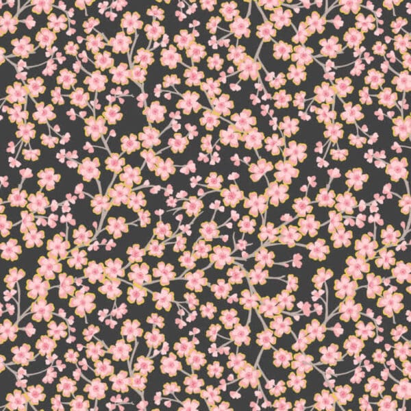 Sakura Cherry Blossom A923C - charcoal with gold metallic by Lewis and Irene