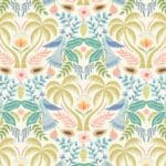 Paradise on cream A887A  by Lewis and Irene palm trees and parrots