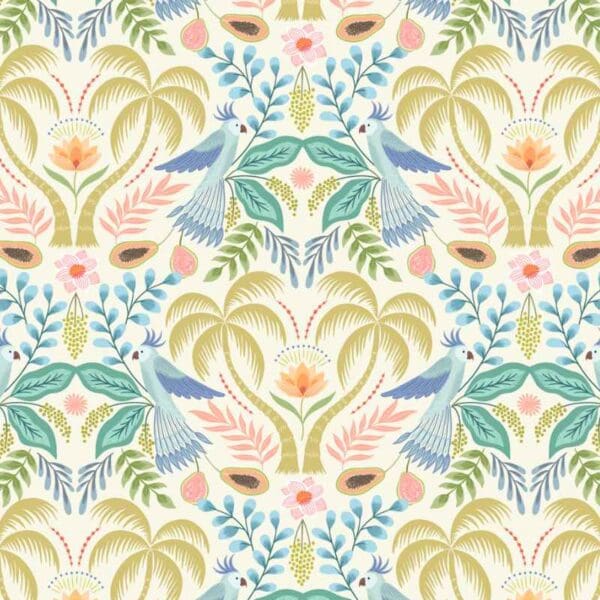 Paradise on cream A887A by Lewis and Irene palm trees and parrots Paradise on cream A887A by Lewis and Irene palm trees and parrots