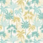Paradise Tropical Trees on cream A889A  by Lewis and Irene blue and green palm trees