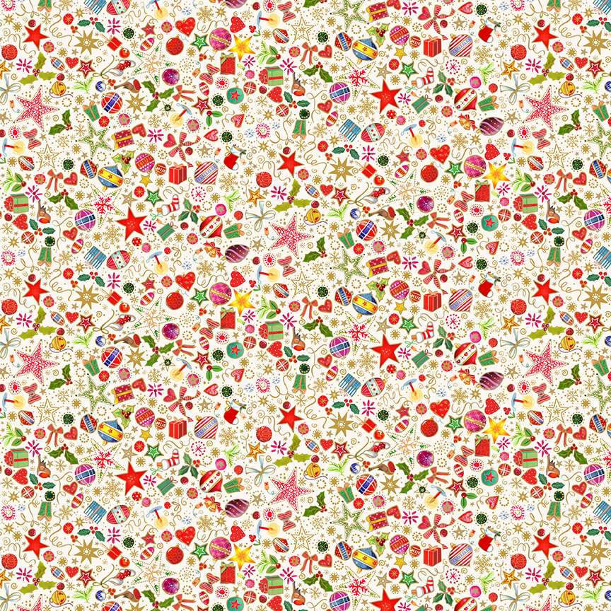 Jolly St.Nick Christmas Treasures – 122Q tiny treasures on cream background – Andover/Makower Jolly St.Nick Christmas Treasures - 122Q tiny treasures on cream background - Andover/Makower