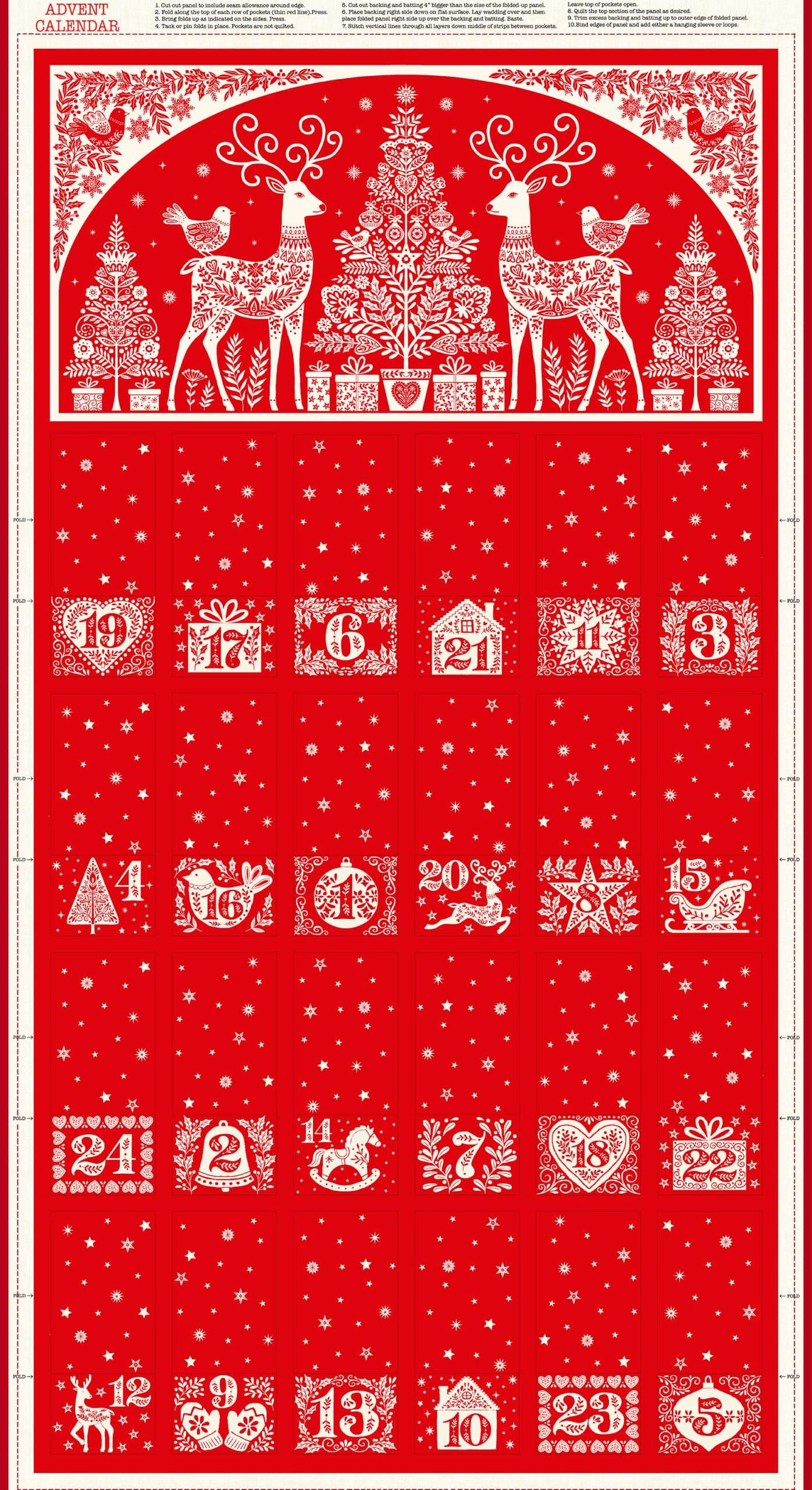Scandi Advent Calendar Panel – 117R by Makower Scandi Advent Calendar Panel - 117R by Makower