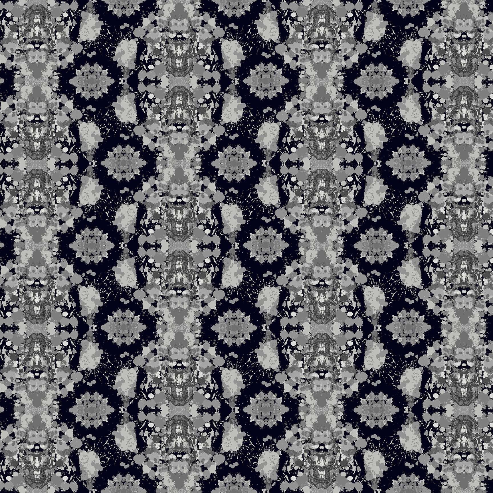 Phantasm 1519C – Dark Damask Raven – Andover/Makower black and grey skulls Phantasm 1519C - Dark Damask Raven - Andover/Makower black and grey skulls