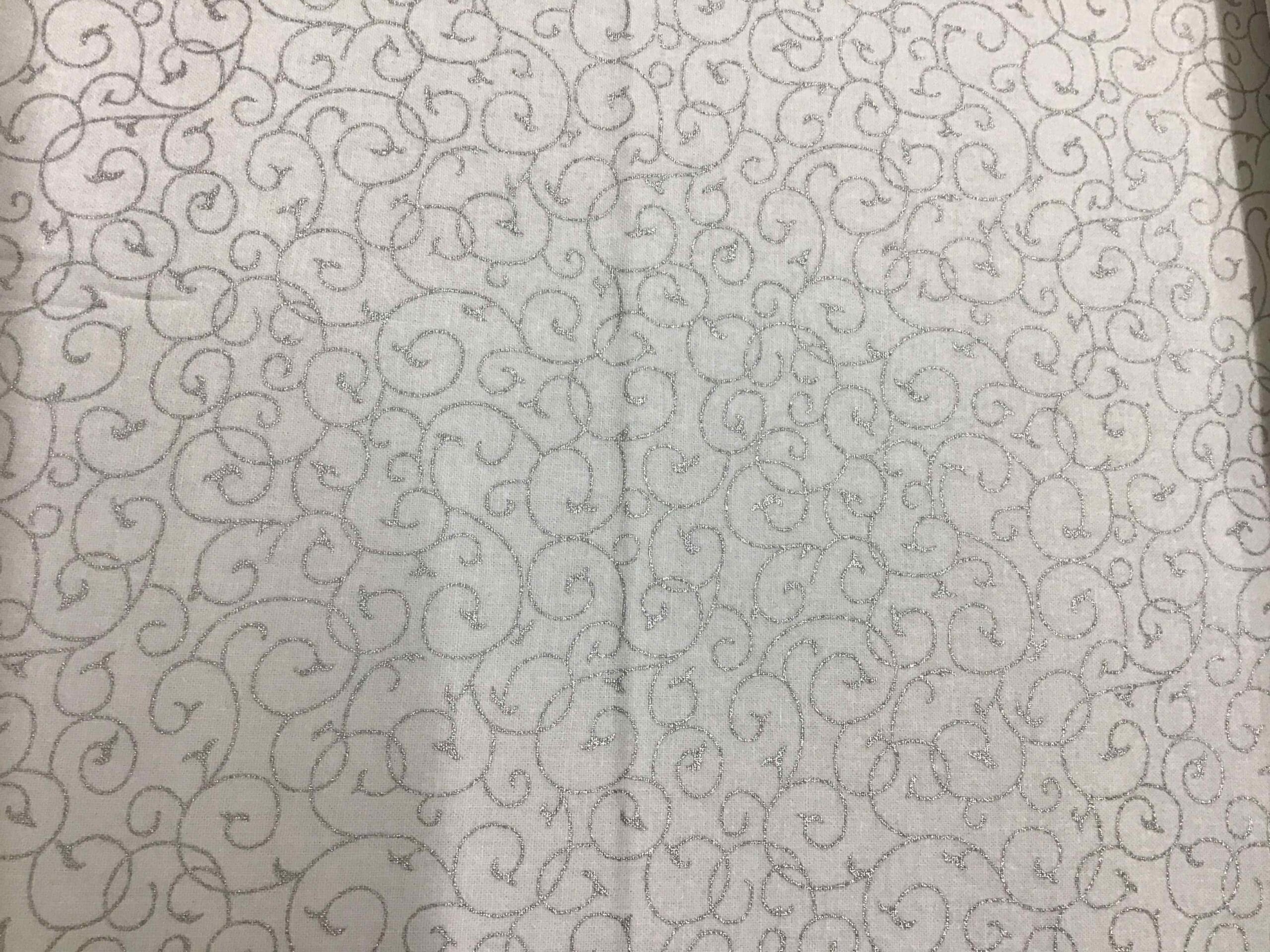 Craft Cotton Christmas print – 312 Silver swirls on white background by Reynard Craft Cotton Christmas print - 312 Silver swirls on white background by Reynard