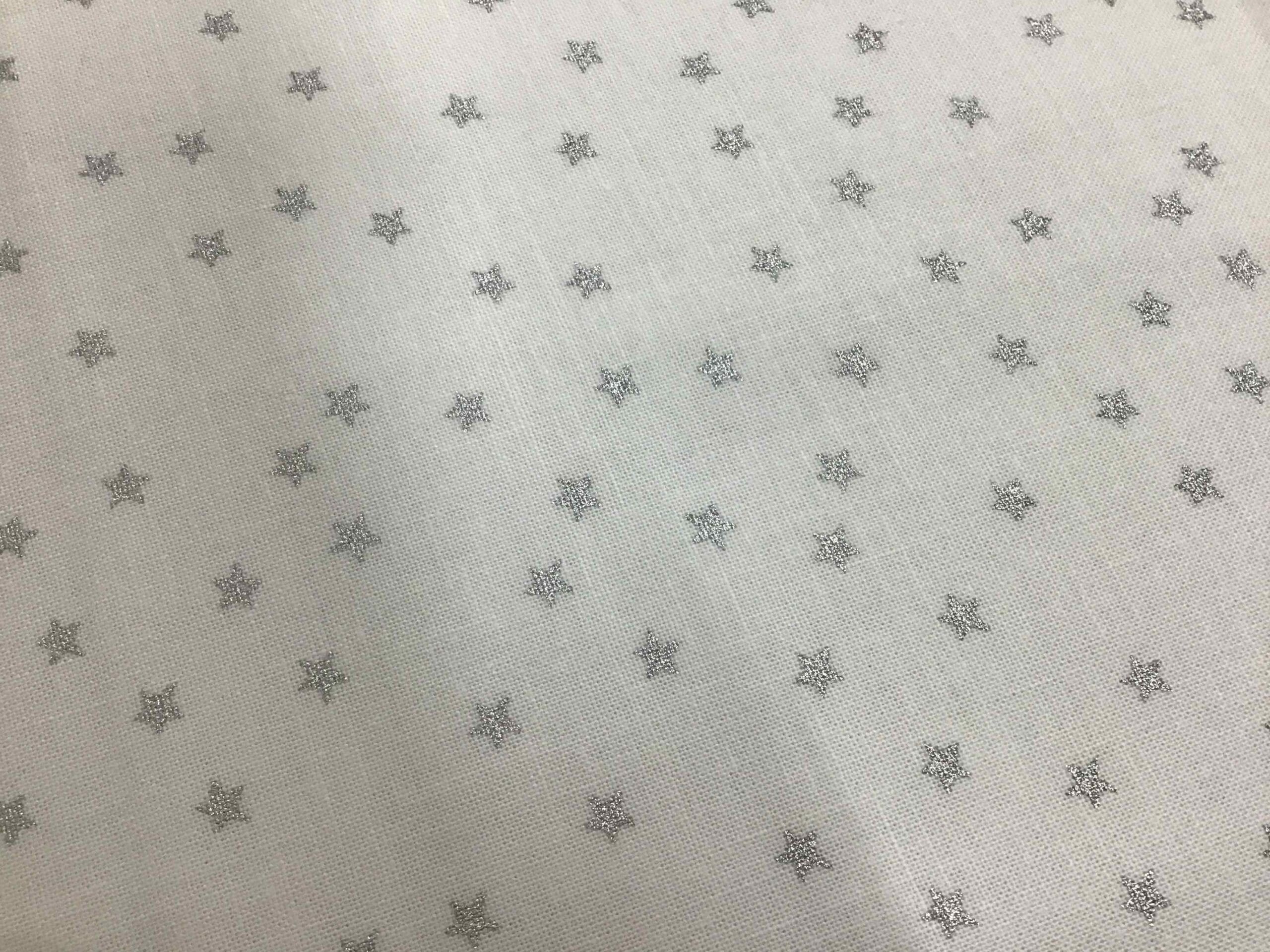 Craft Cotton Christmas print – 313 Silver stars on white background by Reynard Craft Cotton Christmas print - 313 Silver stars on white background by Reynard