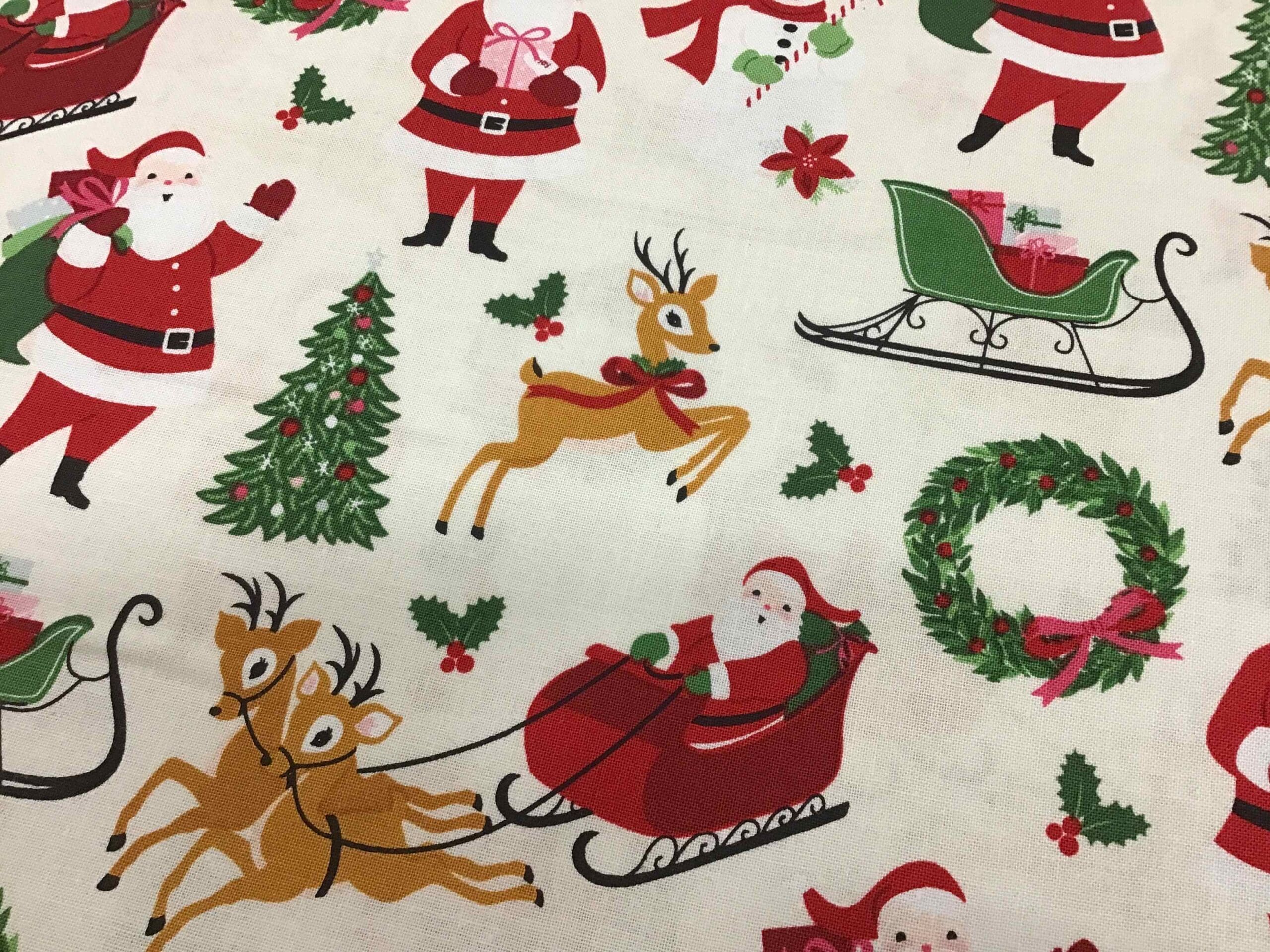 Craft Cotton – Merry and Bright – C8390 Santa on cream background by Reynard Craft Cotton - Merry and Bright - C8390 Santa on cream background by Reynard