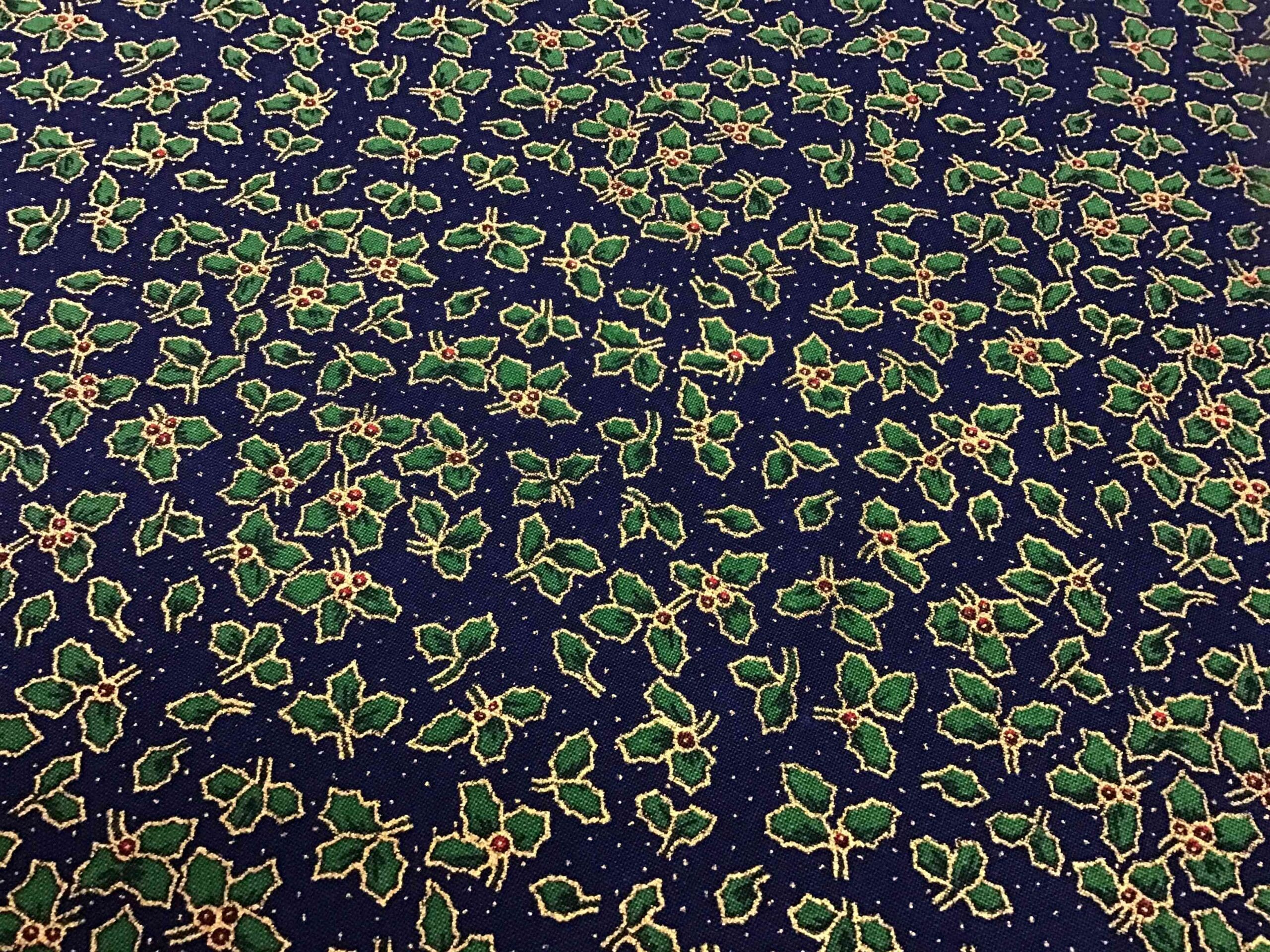 Craft Cotton Christmas print – 340 Holly on dark blue background by Reynard Craft Cotton Christmas print - 340 Holly on dark blue background by Reynard