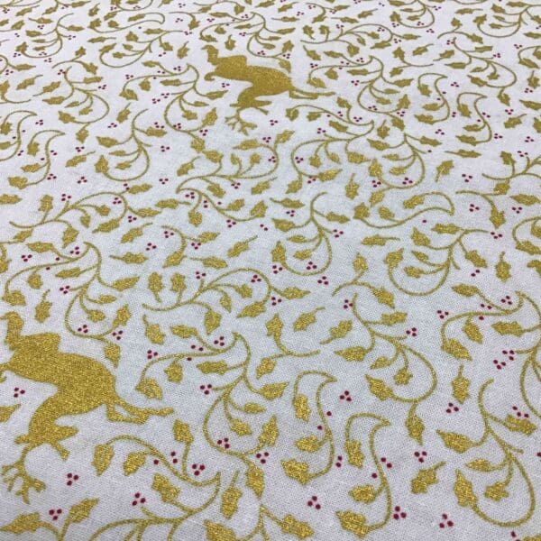 Craft Cotton Christmas print – 337 gold reindeer and swirls on cream background by Reynard Craft Cotton Christmas print - 337 gold reindeer and swirls on cream background by Reynard