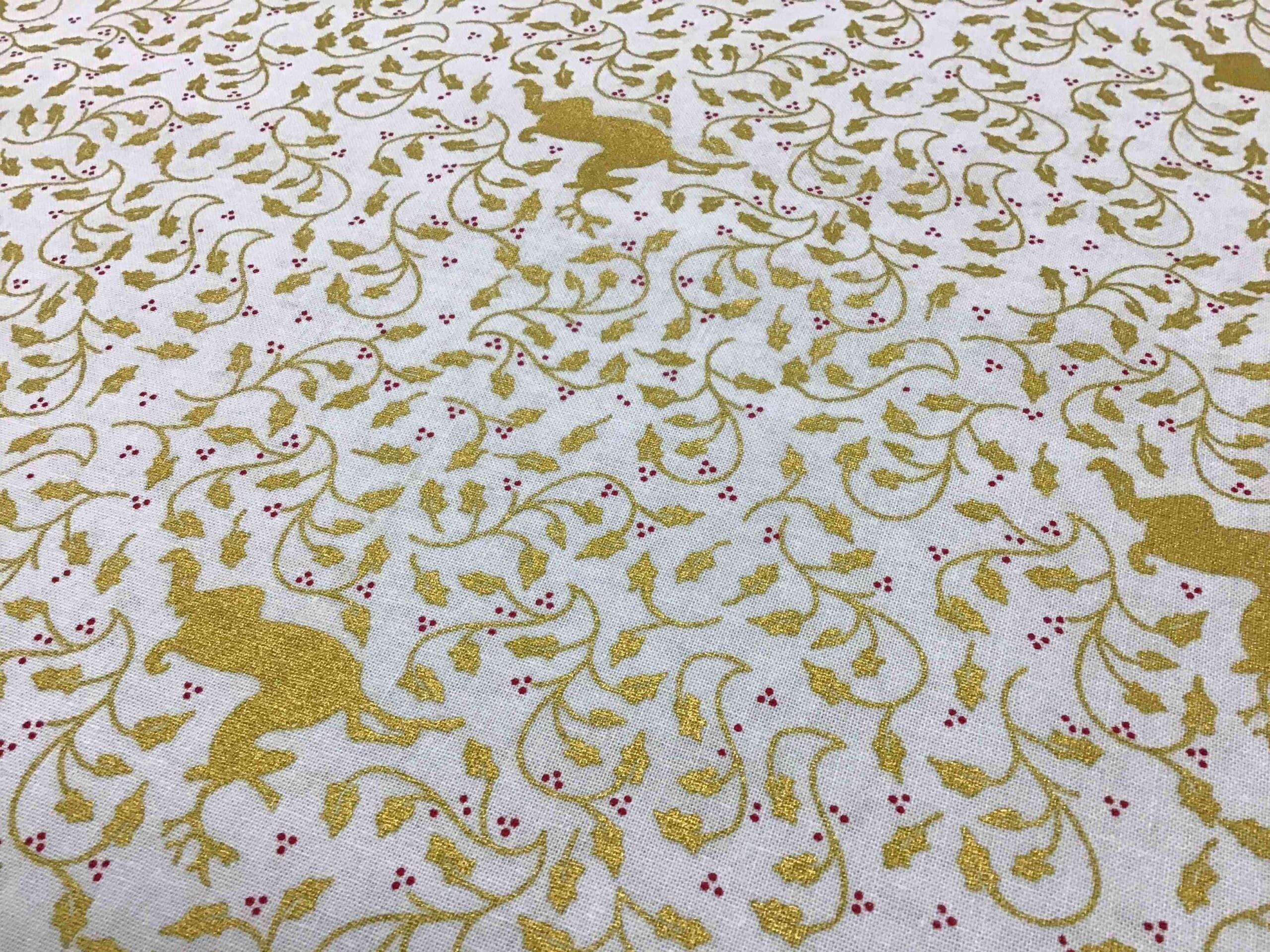 Craft Cotton Christmas print – 337 gold reindeer and swirls on cream background by Reynard Craft Cotton Christmas print - 337 gold reindeer and swirls on cream background by Reynard