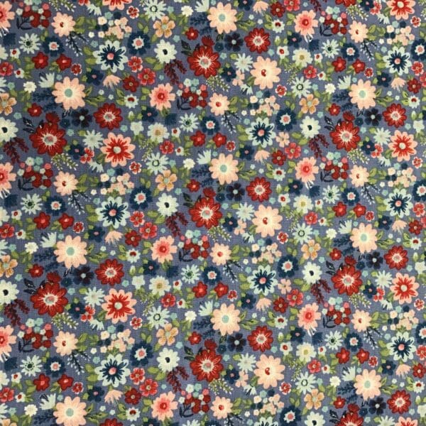 Hip Hip Hooray 70520/6 red and pink flowers on blue background Hip Hip Hooray 70520/6 red and pink flowers on blue background