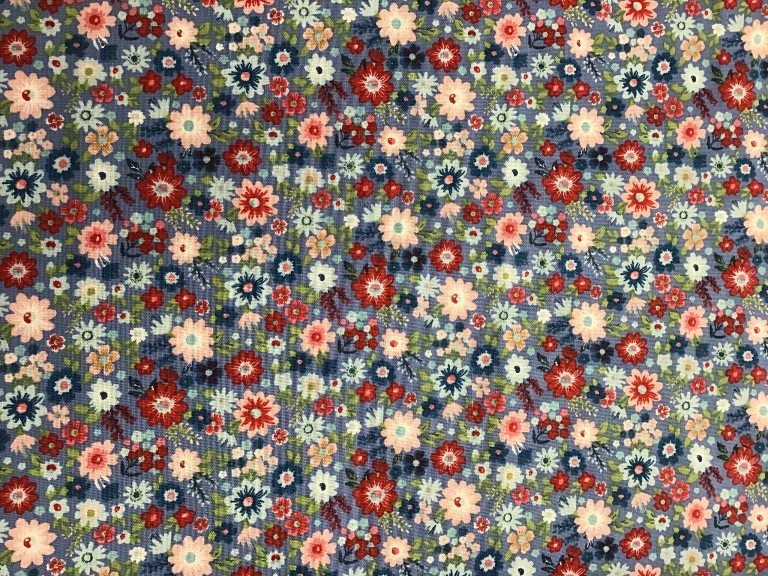 Hip Hip Hooray 70520/6 red and pink flowers on blue background Hip Hip Hooray 70520/6 red and pink flowers on blue background