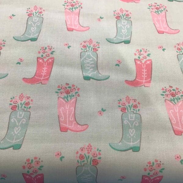Boots In Bloom, Light Aqua, 21240302, by Camelot Fabrics Boots In Bloom, Light Aqua, 21240302, by Camelot Fabrics