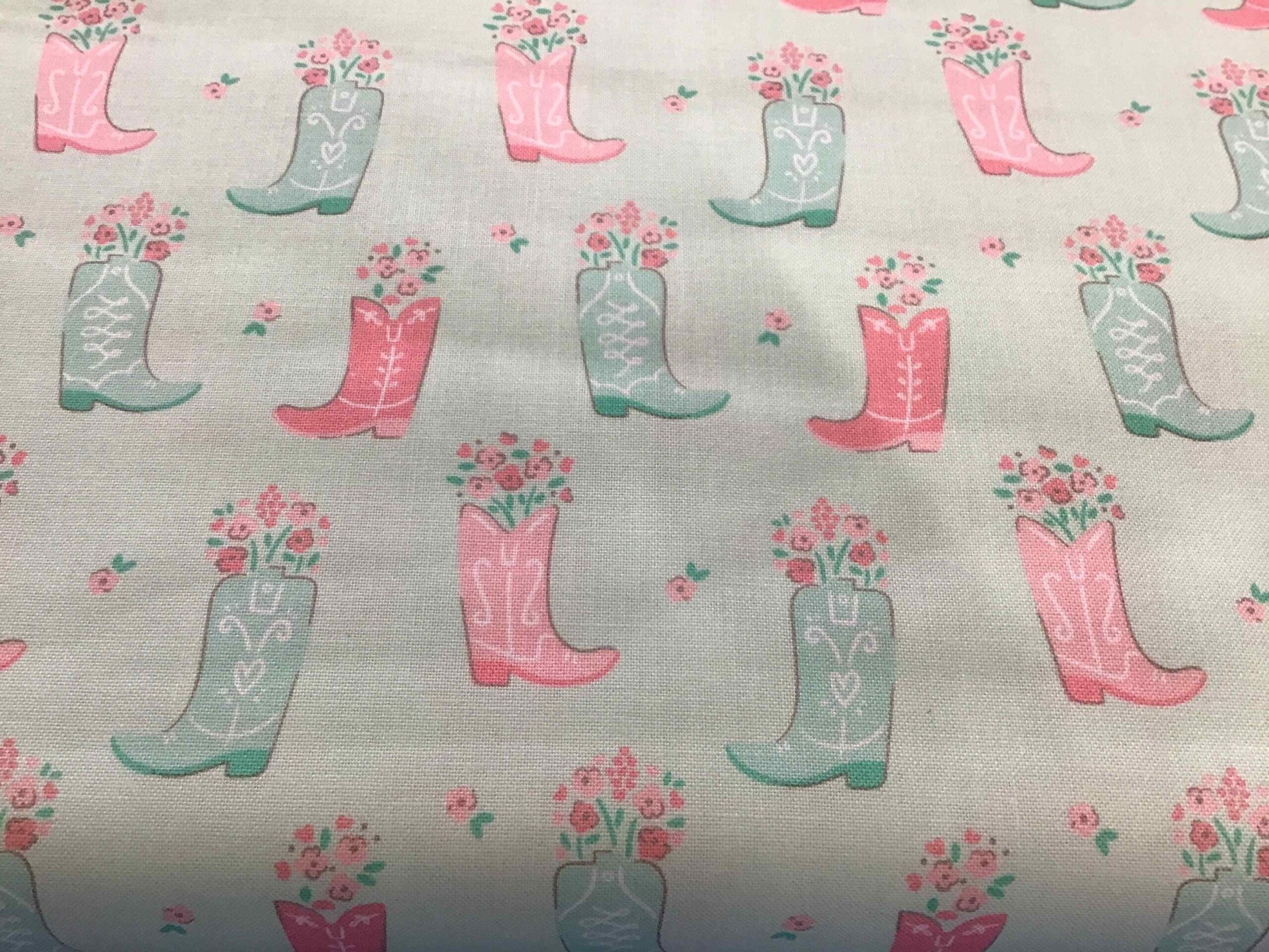 Boots In Bloom, Light Aqua, 21240302, by Camelot Fabrics Boots In Bloom, Light Aqua, 21240302, by Camelot Fabrics