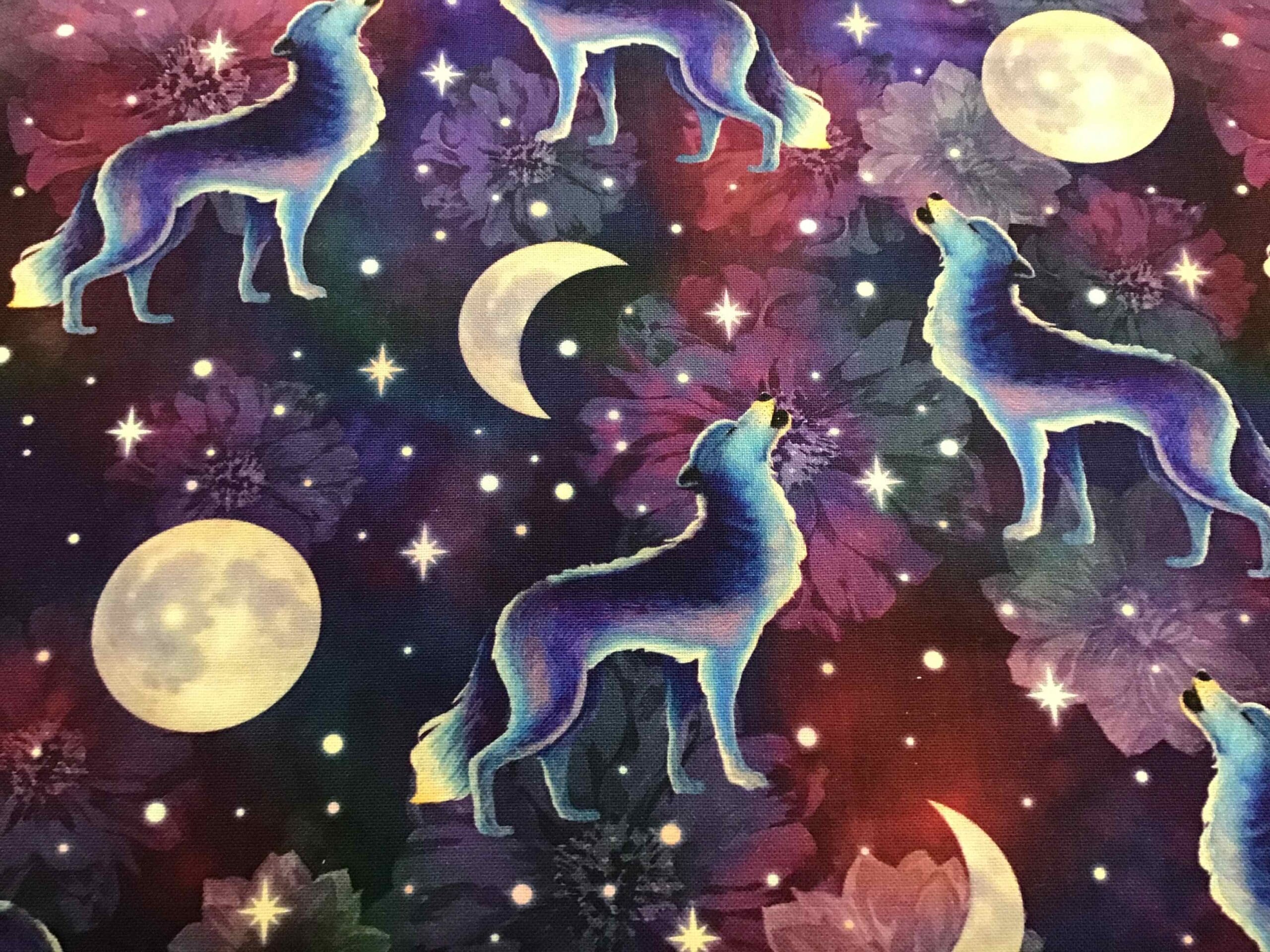 Lunar Wolves, Navy, 21240801, by Camelot Fabrics Lunar Wolves, Navy, 21240801, by Camelot Fabrics
