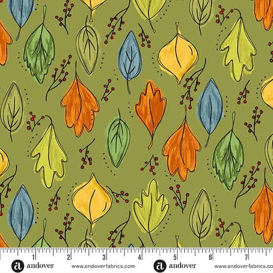Harvest Home Foliage 10113G Olive by Andover leaves Harvest Home Foliage 10113G Olive by Andover leaves