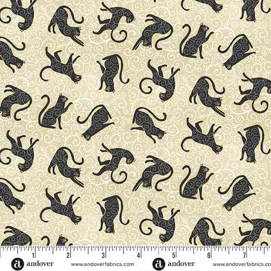 Charmed Whiskers MU197Q cream by Makower cats on cream background