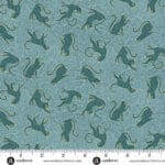 Charmed Whiskers MU197T teal  by Makower cats on teal background
