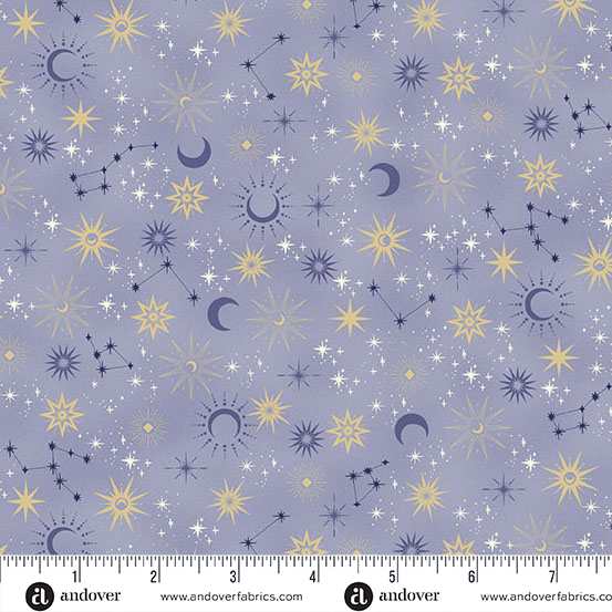 Charmed Galaxy MU198B blue  by Makower stars and moons on blue  background