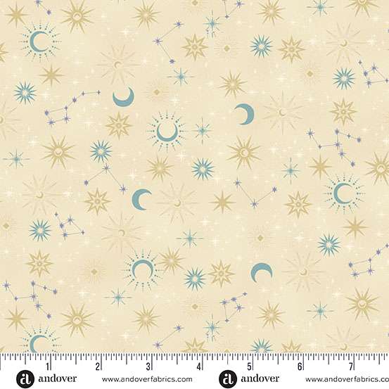 Charmed Galaxy MU198Q cream by Makower stars and moons on cream  background
