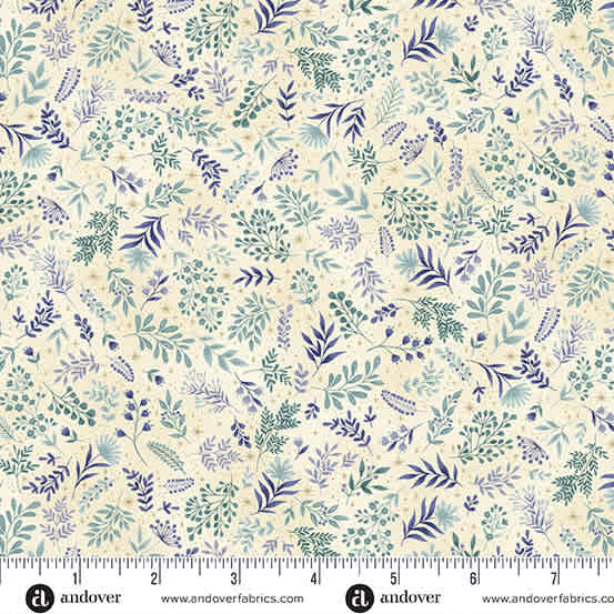 Charmed Flora MU199Q cream  by Makower flowers and leaves on cream  background