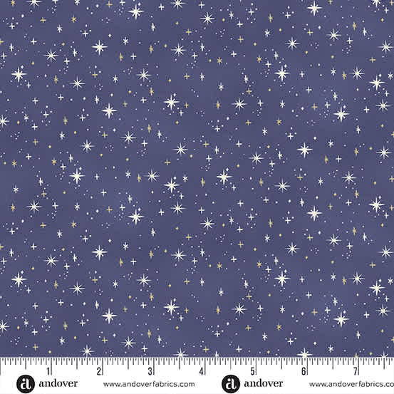 Charmed Shimmer MU200B blue  by Makower tiny stars on blue background