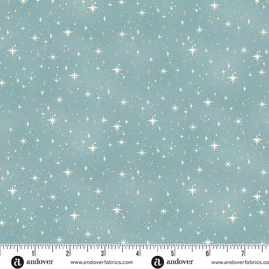 Charmed Shimmer MU200T teal  by Makower tiny stars on teal background