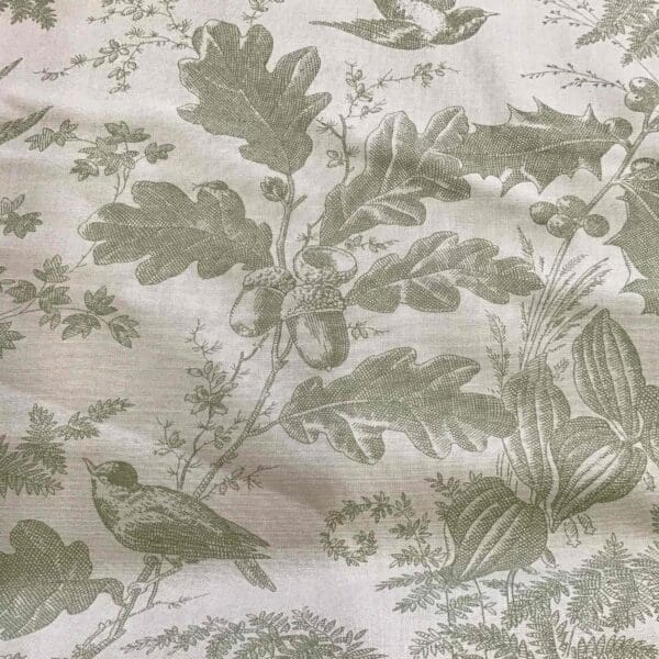 Vermont 10285N3 Lichen fabric by Andover green on green birds, leaves, acorns