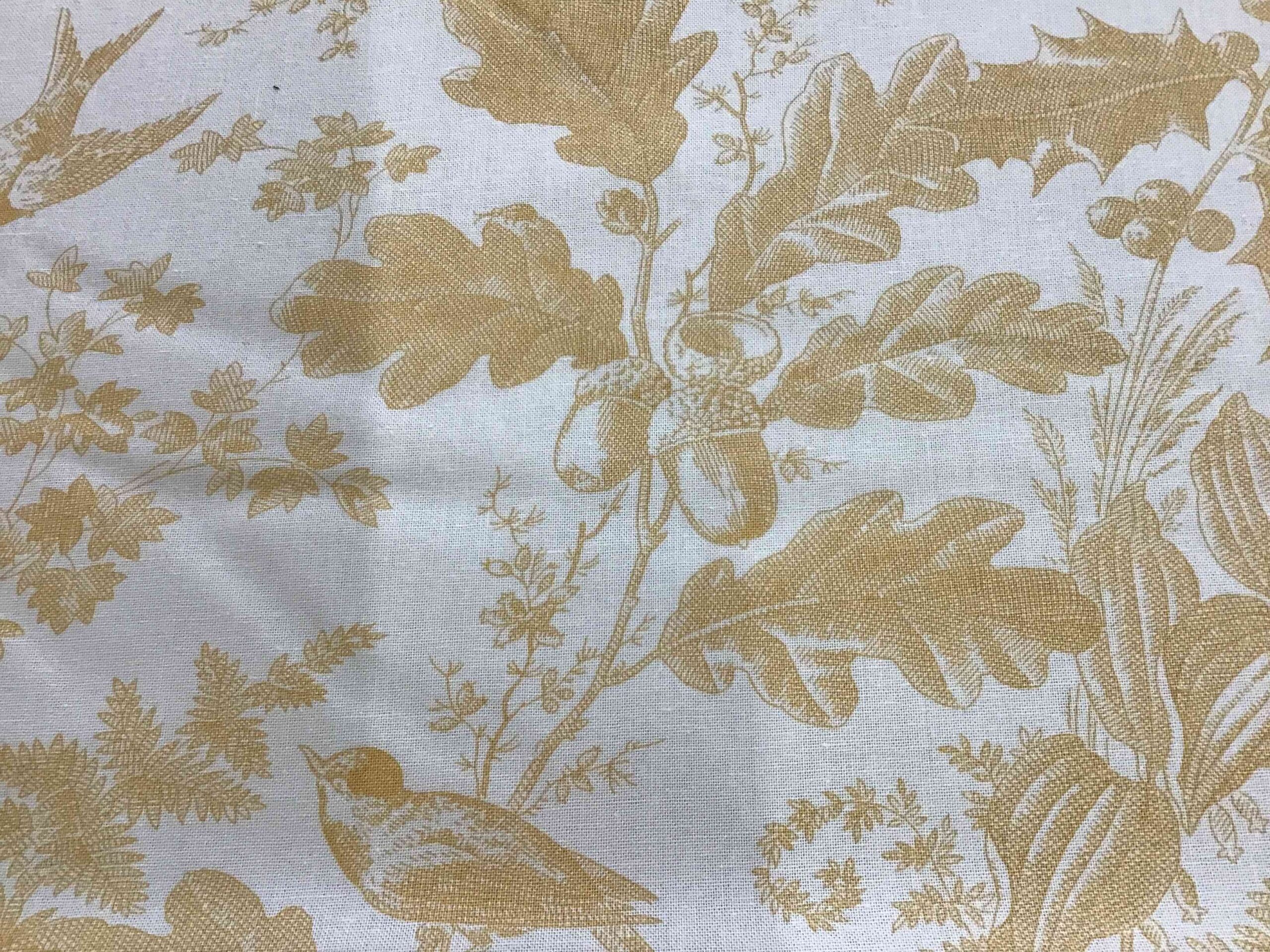 Vermont 10285Y Golden fabric by Andover gold on gold birds, leaves, acorns Vermont 10285Y Golden fabric by Andover gold on gold birds, leaves, acorns