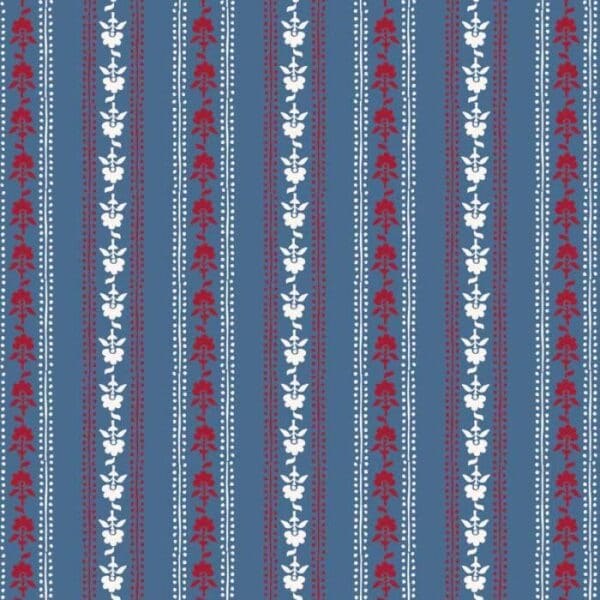 Indian Summer SH22C floral stripe on indigo Stuart Hillard fabric by Lewis and Irene Indian Summer SH22C floral stripe on indigo Stuart Hillard fabric by Lewis and Irene
