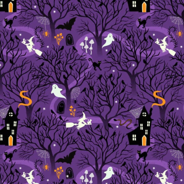 Witchy Woods A882B spooky purple by Lewis and Irene houses and ghosts Witchy Woods A882B spooky purple by Lewis and Irene houses and ghosts