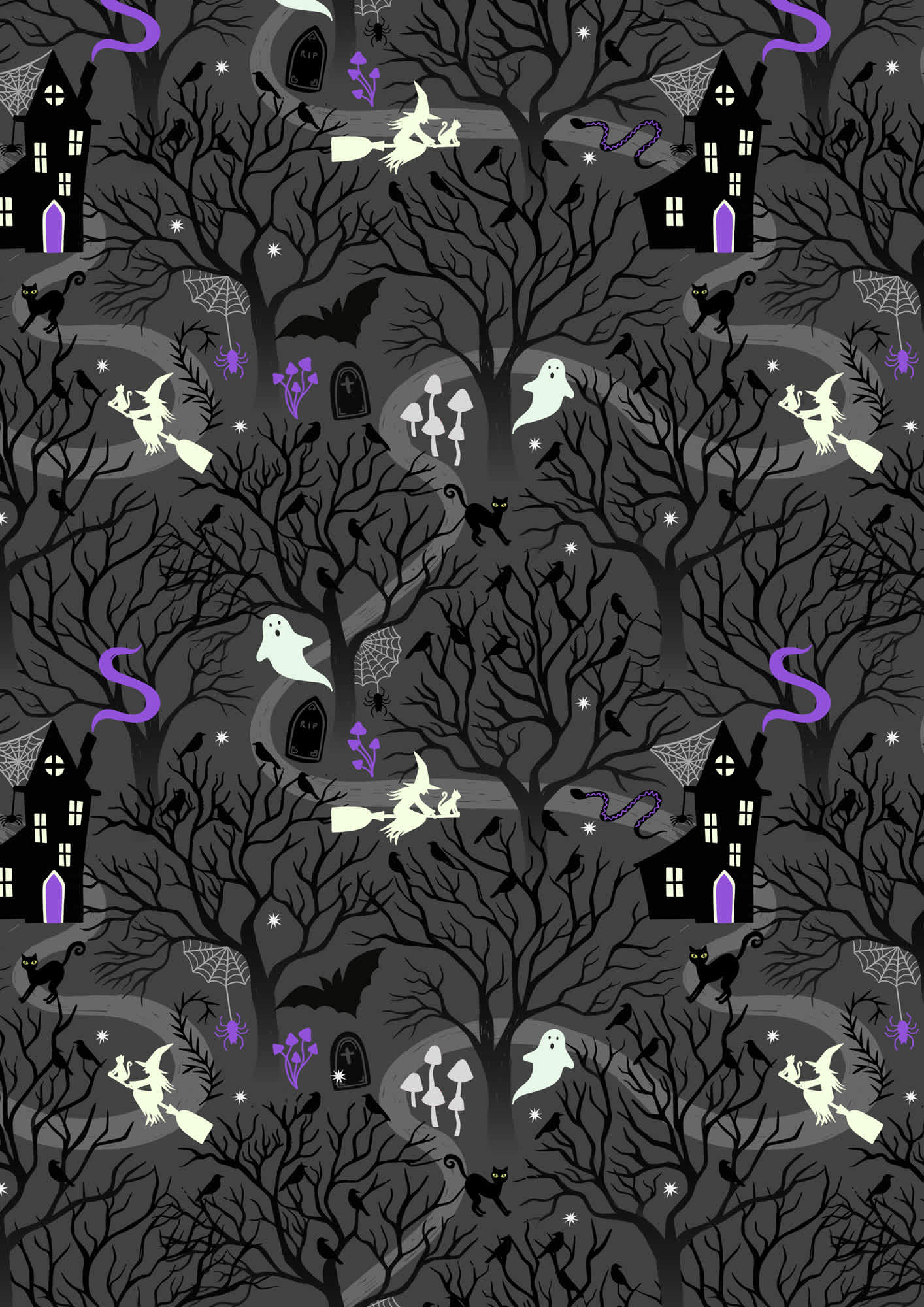 Witchy Woods A882C dark grey by Lewis and Irene houses and ghosts Witchy Woods A882C dark grey by Lewis and Irene houses and ghosts