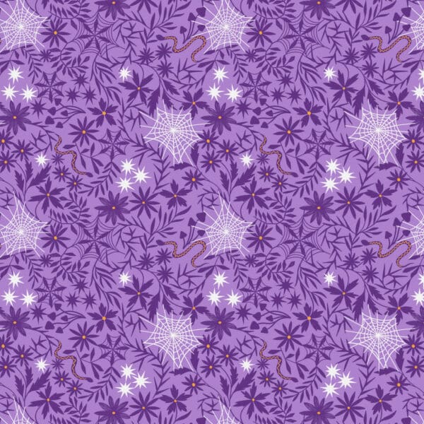 Witchy Woods A884A floral cobwebs on light purple by Lewis and Irene Witchy Woods A884A floral cobwebs on light purple by Lewis and Irene