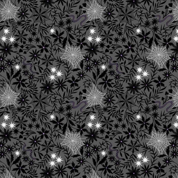 Witchy Woods A884B floral cobwebs on grey by Lewis and Irene Witchy Woods A884B floral cobwebs on grey by Lewis and Irene
