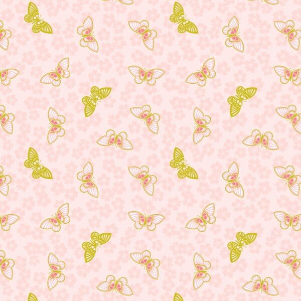 Sakura butterflies A921A – pink with gold metallic by Lewis and Irene Sakura butterflies A921A - pink with gold metallic by Lewis and Irene