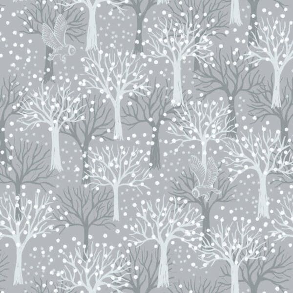 Secret Winter Garden Flannel A660.1 Owl orchard on light grey by Lewis & Irene fabrics